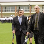 Minister for Primary Industries, Nathan Guy, with Headmaster Grant Lander before the official proceedings
