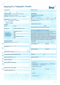 Telegraphic transfer form