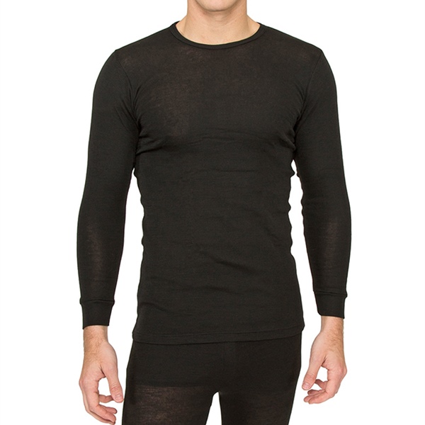 Black merino wool long sleeve crew neck top